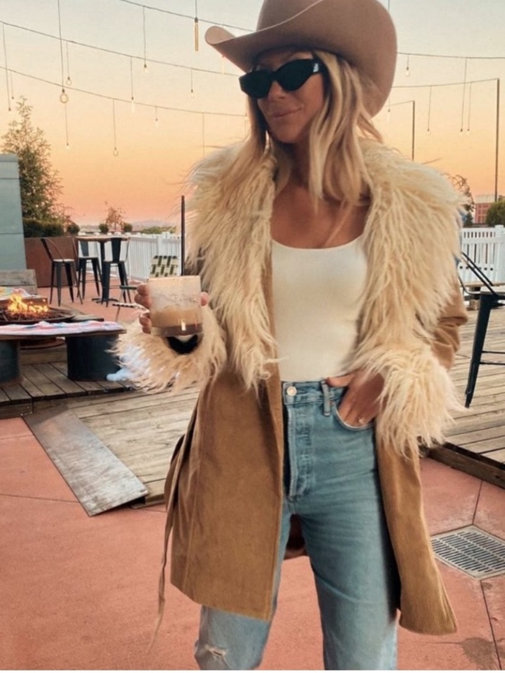 SHOW ME YOUR MUMU PENNY LANE COAT TAN CORDUROY FAUX FUR SMALL